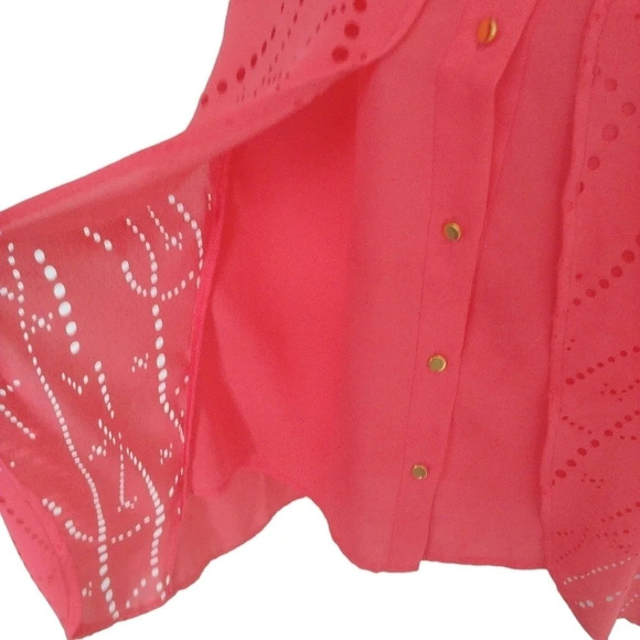 Vex Collection Blouse Button Down Faux Layers Salmon Pink 34 - Picture 4 of 8